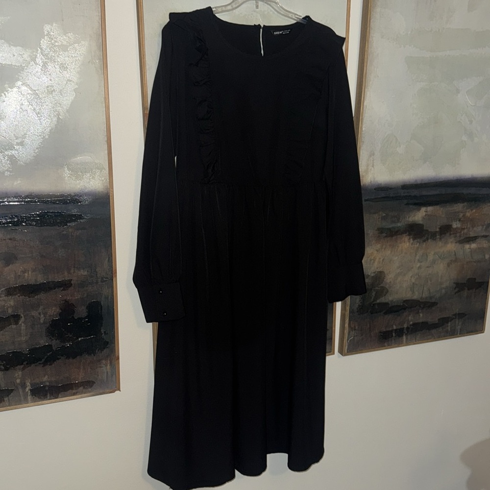 Black Midi Dress from SHEIN with Ruffled Accent and Side Zipper Size Large - Picture 2 of 10